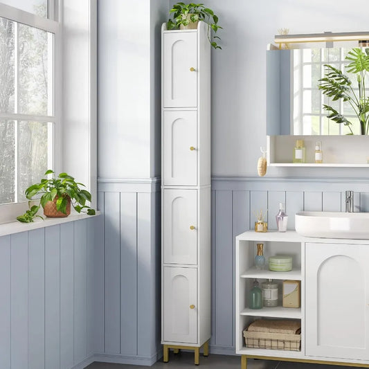 4‑Tier Narrow Tall Storage Cabinet – Slim Standing Organizer for Bathroom, Kitchen or Laundry