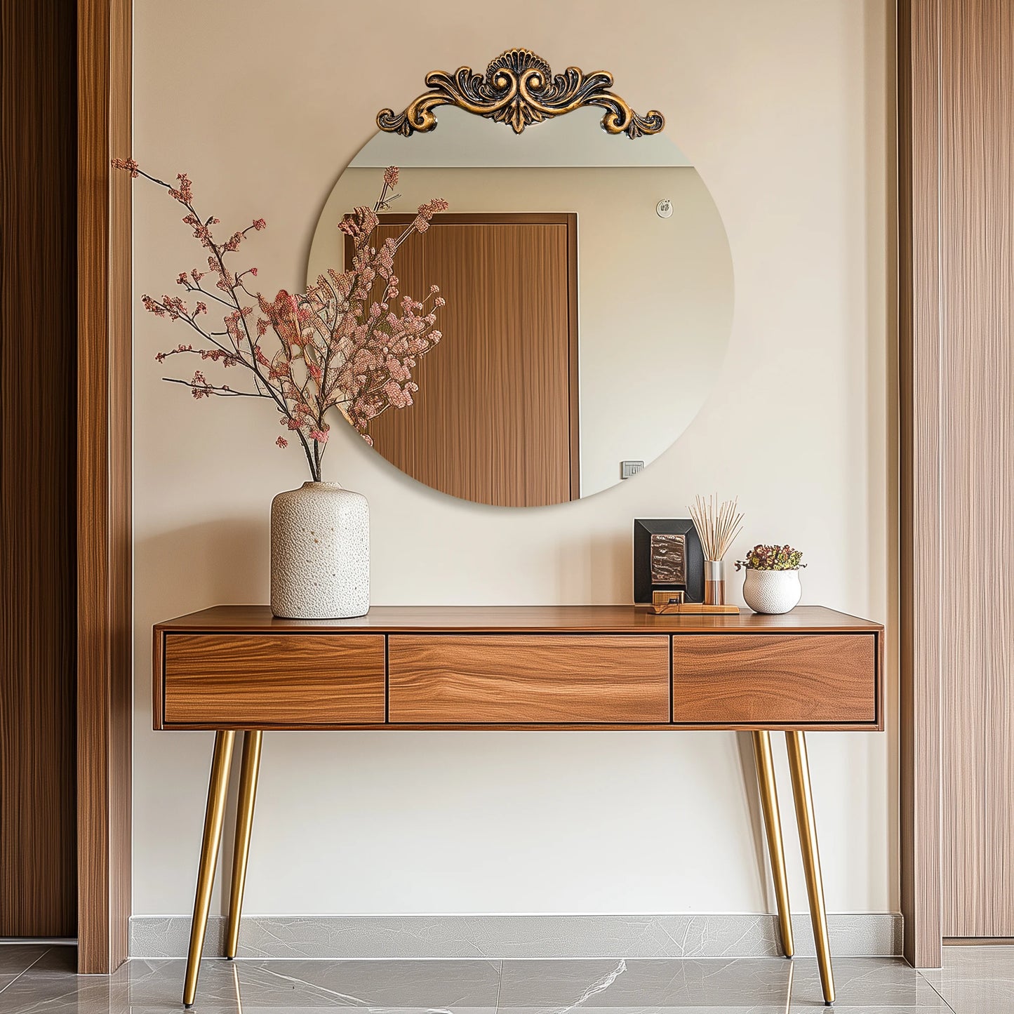 Vintage Baroque Arched Wall Mirror – Antique Gold Accent