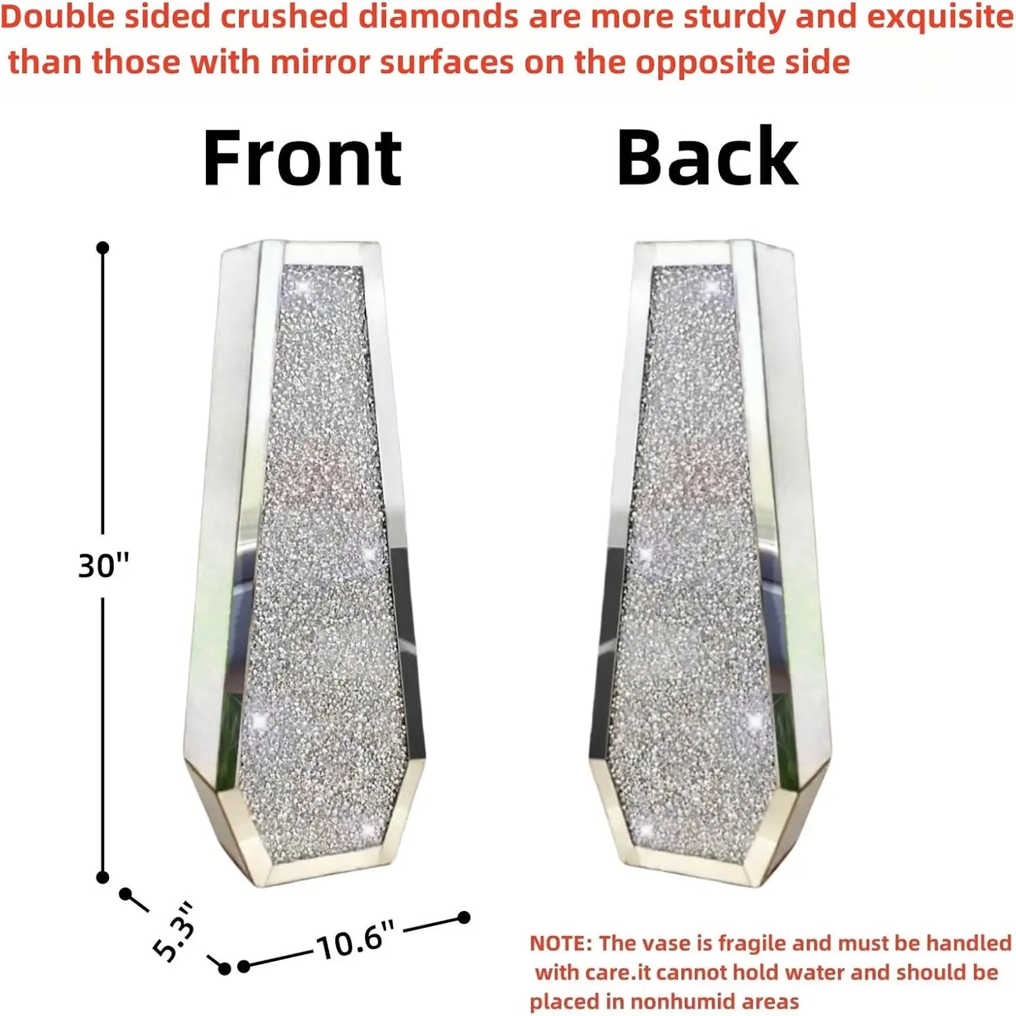 30" Large Crushed Diamond Mirrored Floor Vase – Double‑Sided Crystal Tall Decorative Vase for Home Décor