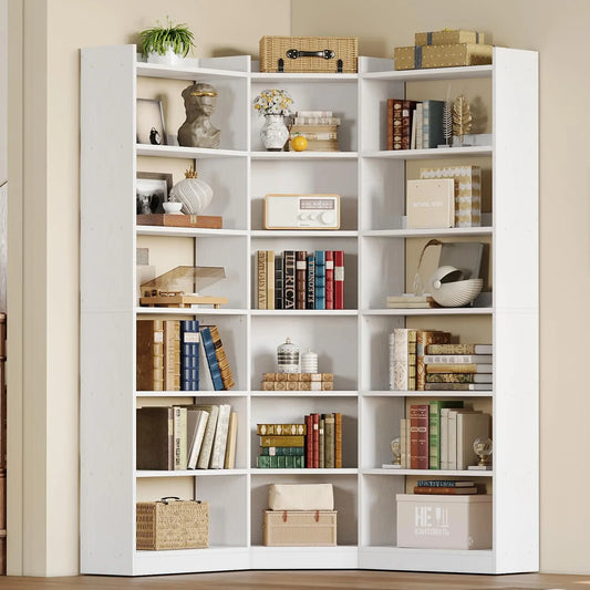 7-Tier Corner Etagere Bookshelf | Tall Storage & Display Case with Baffles