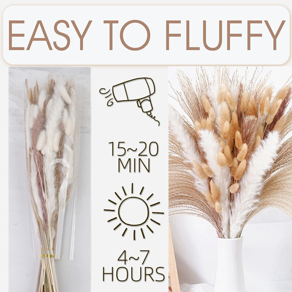 Dried Pampas Grass Decor 80-110 PCS with Bunny Tails