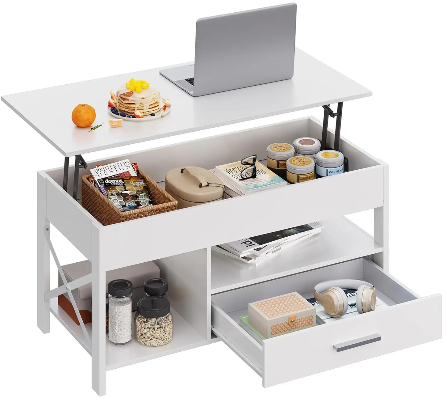 39" Lift Top Coffee Table with Hidden Compartment, Storage Drawers and Storage Shelf for Living Room