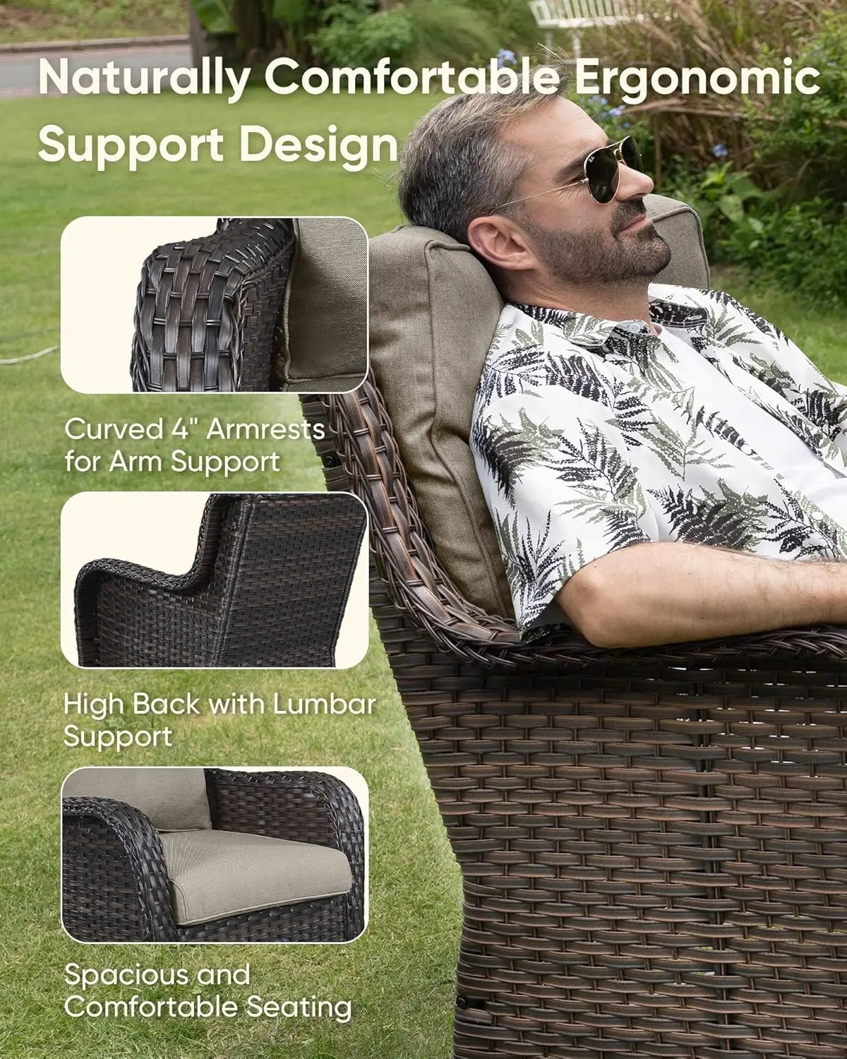 High Back Outdoor Swivel Rocker Patio Chairs Set of 2, with 5-Inch Thick Cushions and Side Table, All-Weather