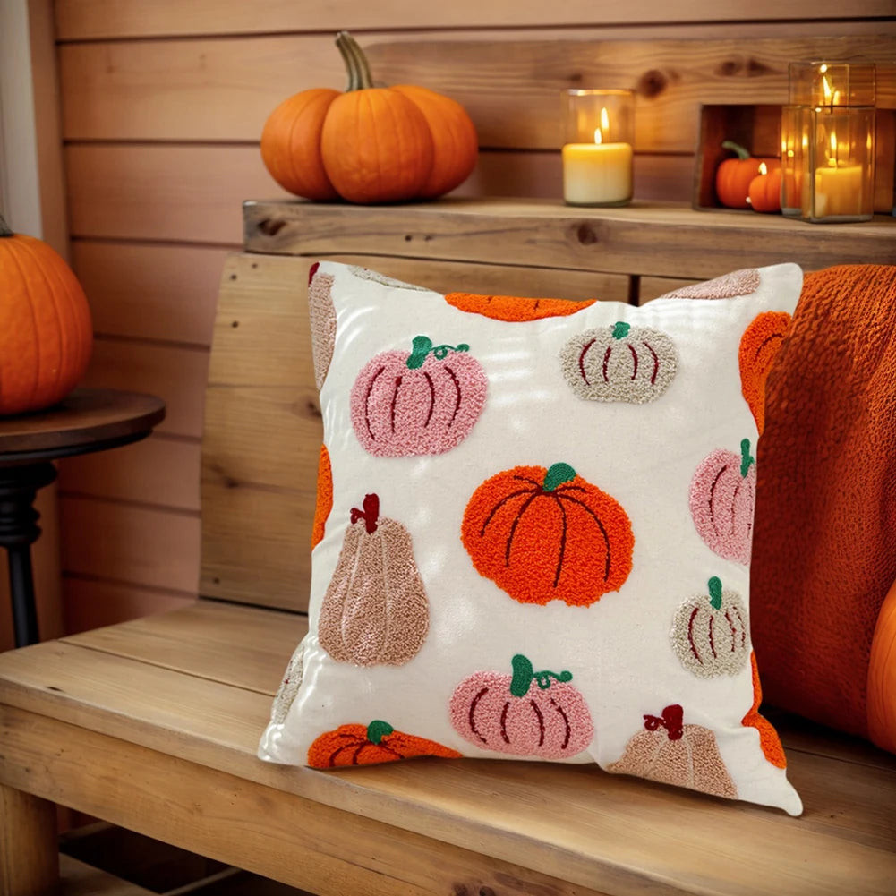 Halloween Throw Pillow Covers – 18×18" Embroidered Pumpkin Decorative Cushion Cases