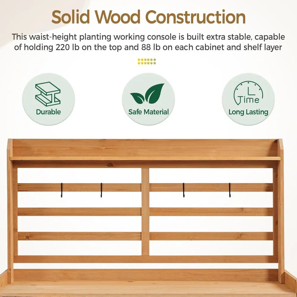 Outdoor Potting Bench with Storage Cabinet Shelf