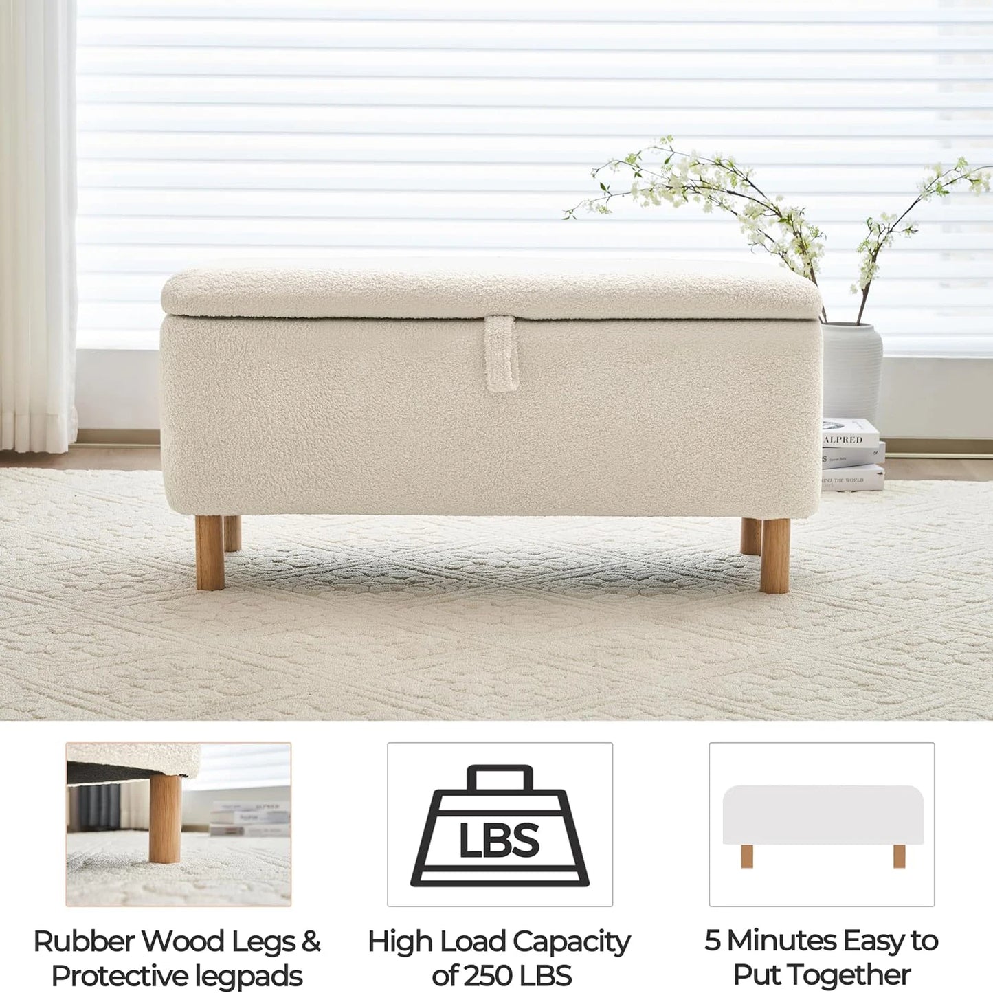 39.5" Storage Ottoman Bench – Upholstered Entryway or Bedroom Bench with Hidden Compartment
