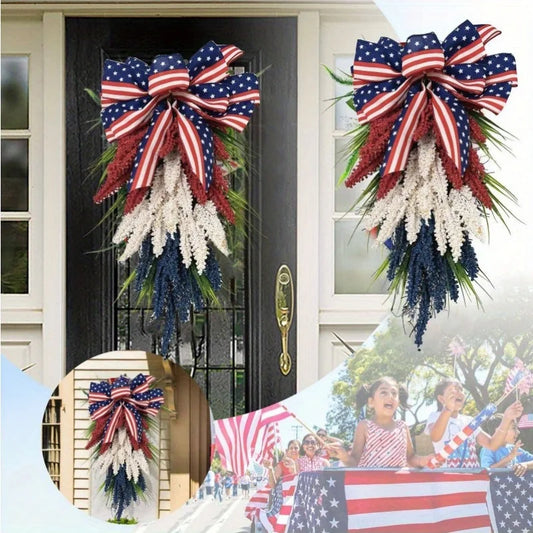 Patriotic Wreath for Front Door 4th of July Wreath White Independence Day Blue Red Wreath for Memorial or Independence Day
