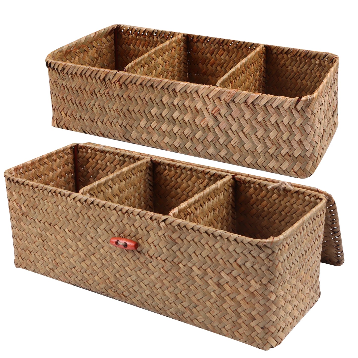 Hand-Woven 3-Section Storage Organizer with Lid