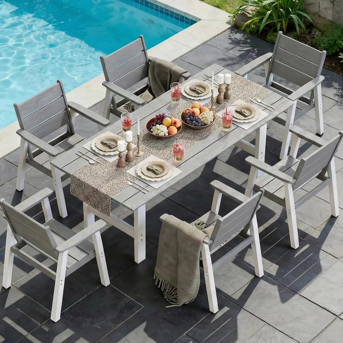 7‑Piece All‑Weather Outdoor Dining Set – 6 Seats, Table with Umbrella Hole, Black