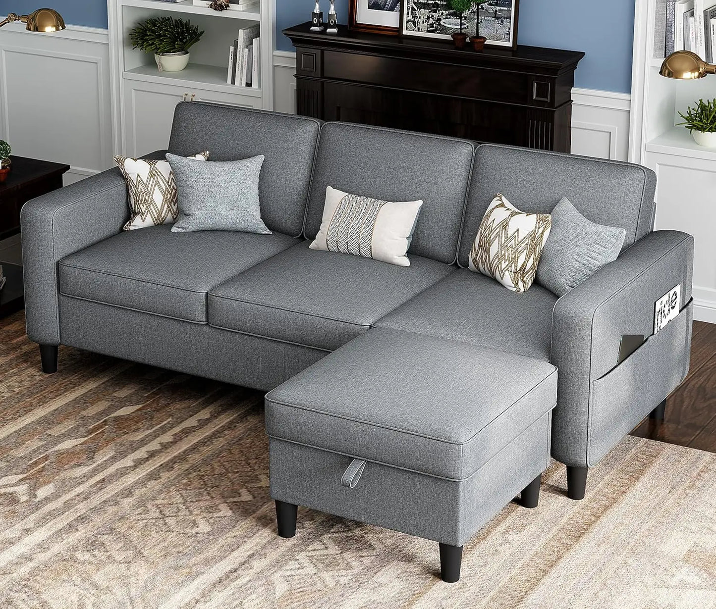 78" L Shaped Couch with Removable Storage Ottoman