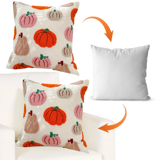 Halloween Throw Pillow Covers – 18×18" Embroidered Pumpkin Decorative Cushion Cases