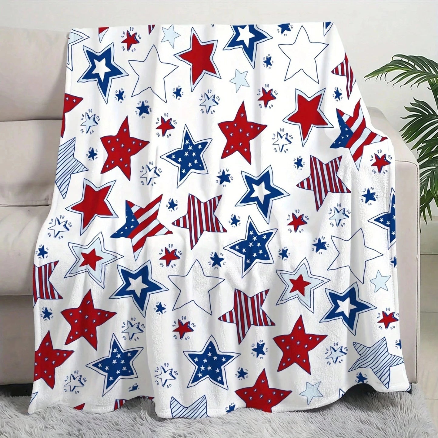 4th of July Flannel Blanket – Patriotic 2D Print All‑Season Throw for Home & Holiday Décor