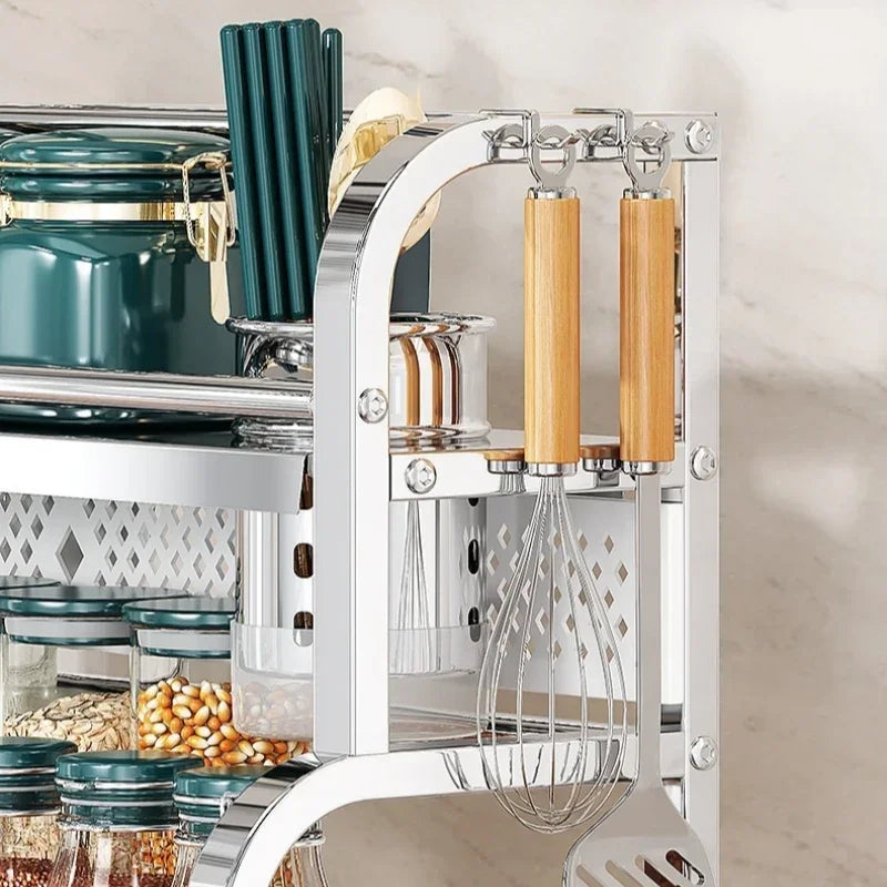 2/3 Kitchen Layer Stainless Steel Organizer Spice Rack - Seasoning Storage Frame - Knife Chopsticks Arrangement - Household Daily Use