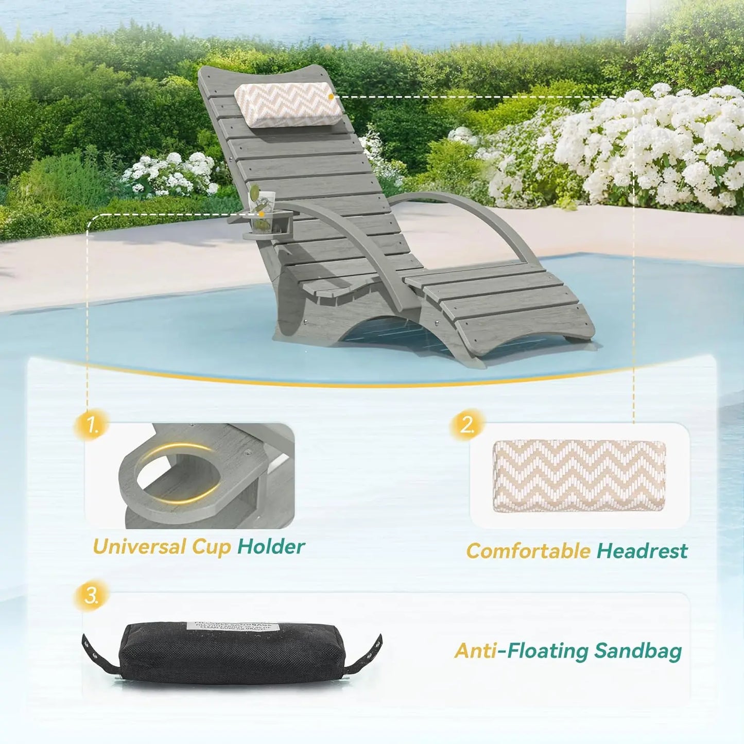 Lounge Chairs Set of 2 with Armrests – Fade‑Resistant Pool Loungers for 8–10" Shallow Water