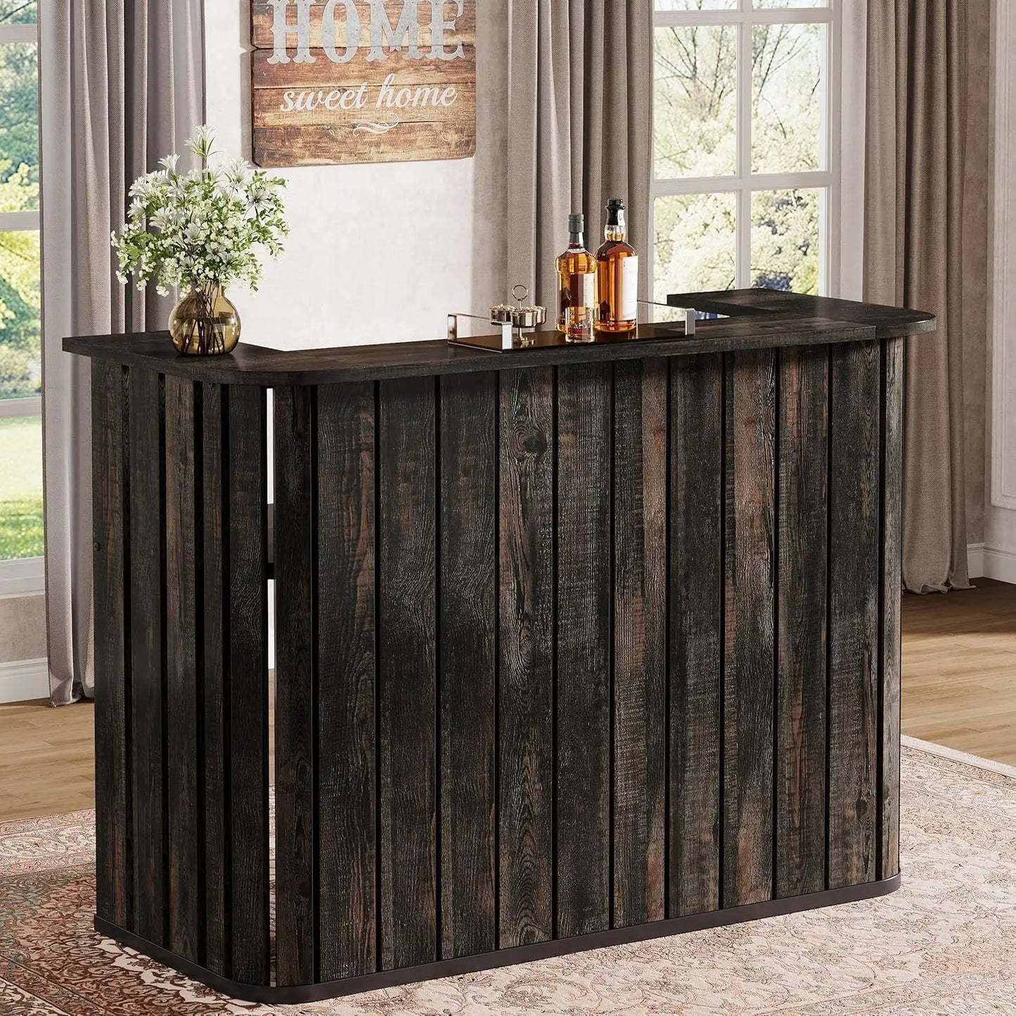 63-Inch Home Bar Unit with Storage, Shelves, 2-Tier