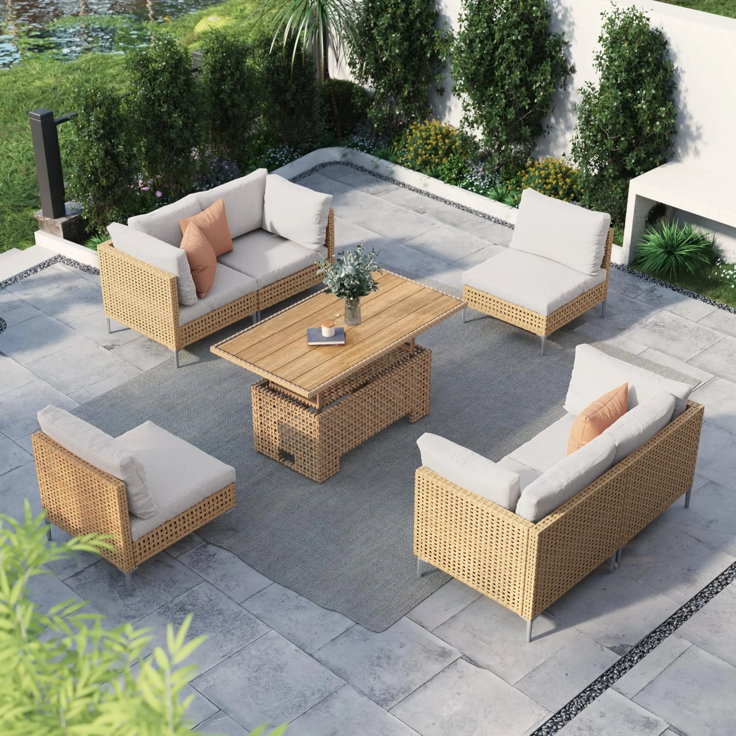 7‑Piece Outdoor Conversation Set – Wicker Sectional Patio Sofa with Water‑Resistant Thick Cushions