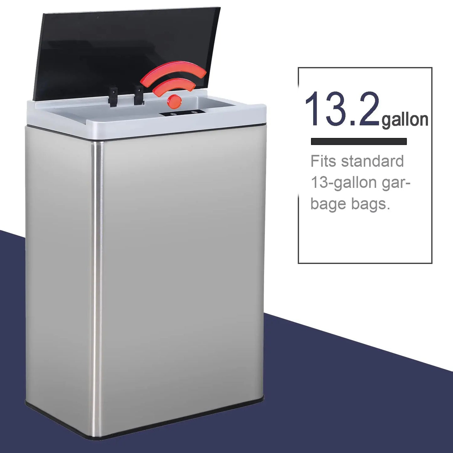 Touch Free Trash Can 13.2 Gallon (Tall-Kitchen) Garbage Cans with Motion Sensor, Stainless Steel