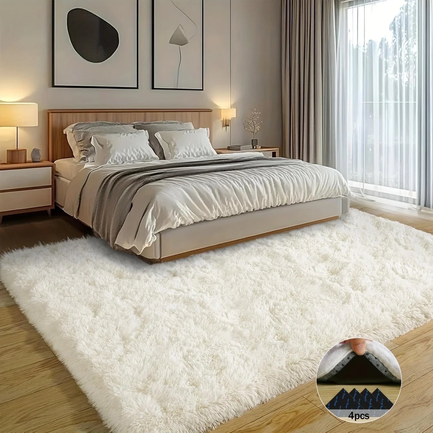 Off-White Soft Shaggy Non-Slip Rug