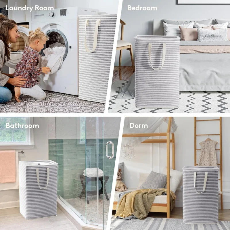 Large Foldable Laundry Hampers (2‑Pack) – Waterproof Gray Clothes Baskets with Reinforced Carry Handles
