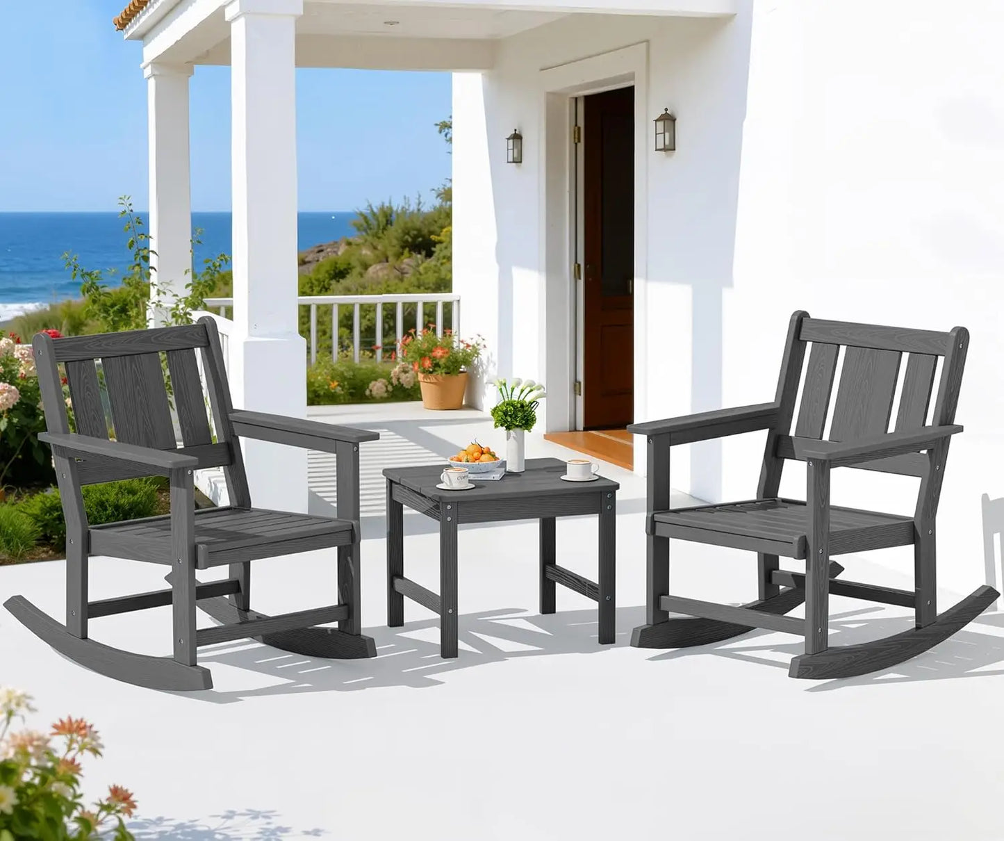 3‑Piece Patio Rocking Chair Set – All‑Weather Chairs with Cushions & Side Table