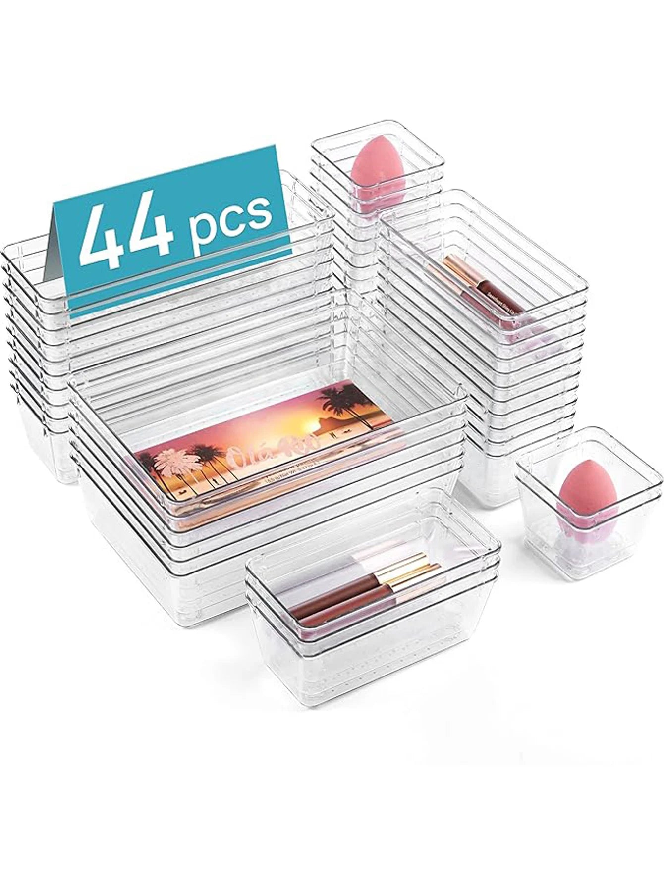 44-Piece Multi Use Clear Tray Organizers