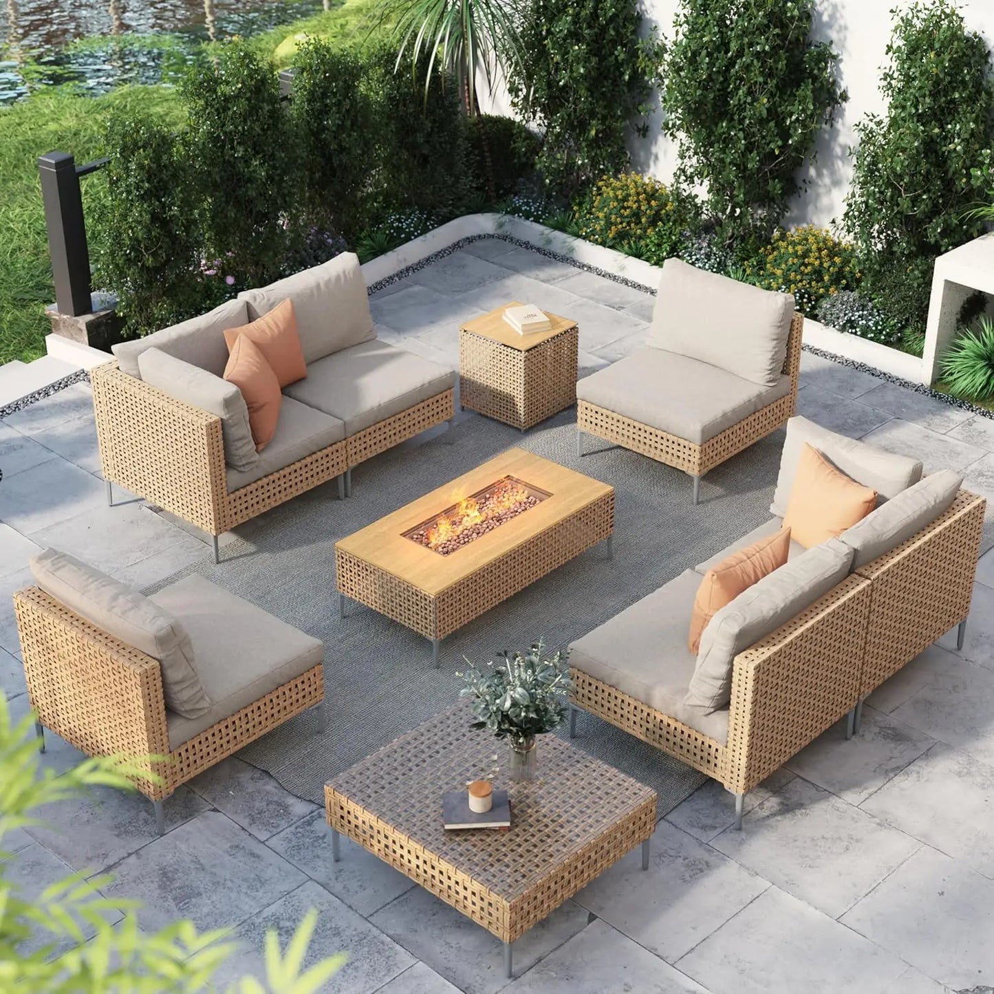 7‑Piece Outdoor Conversation Set – Wicker Sectional Patio Sofa with Water‑Resistant Thick Cushions