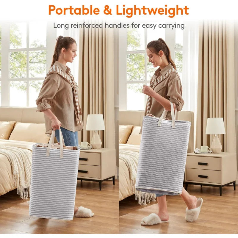 Large Foldable Laundry Hampers (2‑Pack) – Waterproof Gray Clothes Baskets with Reinforced Carry Handles