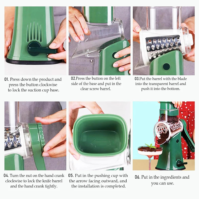 5 in 1 Rotary Cheese Grater Shredder Kitchen - Vegetable Julienne Slicer Waffle Cutter Nut Chopper