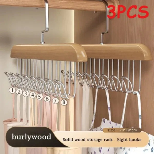 Multi-Functional Solid Wood Hanger Featuring 8 Hooks, Perfect for Apartments and Bedrooms Without Crowding