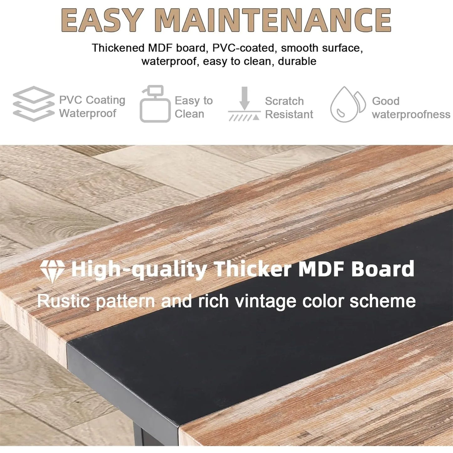 6ft Large Dinner Table, Rectangular Farmhouse Modern Long Industrial Conference Table