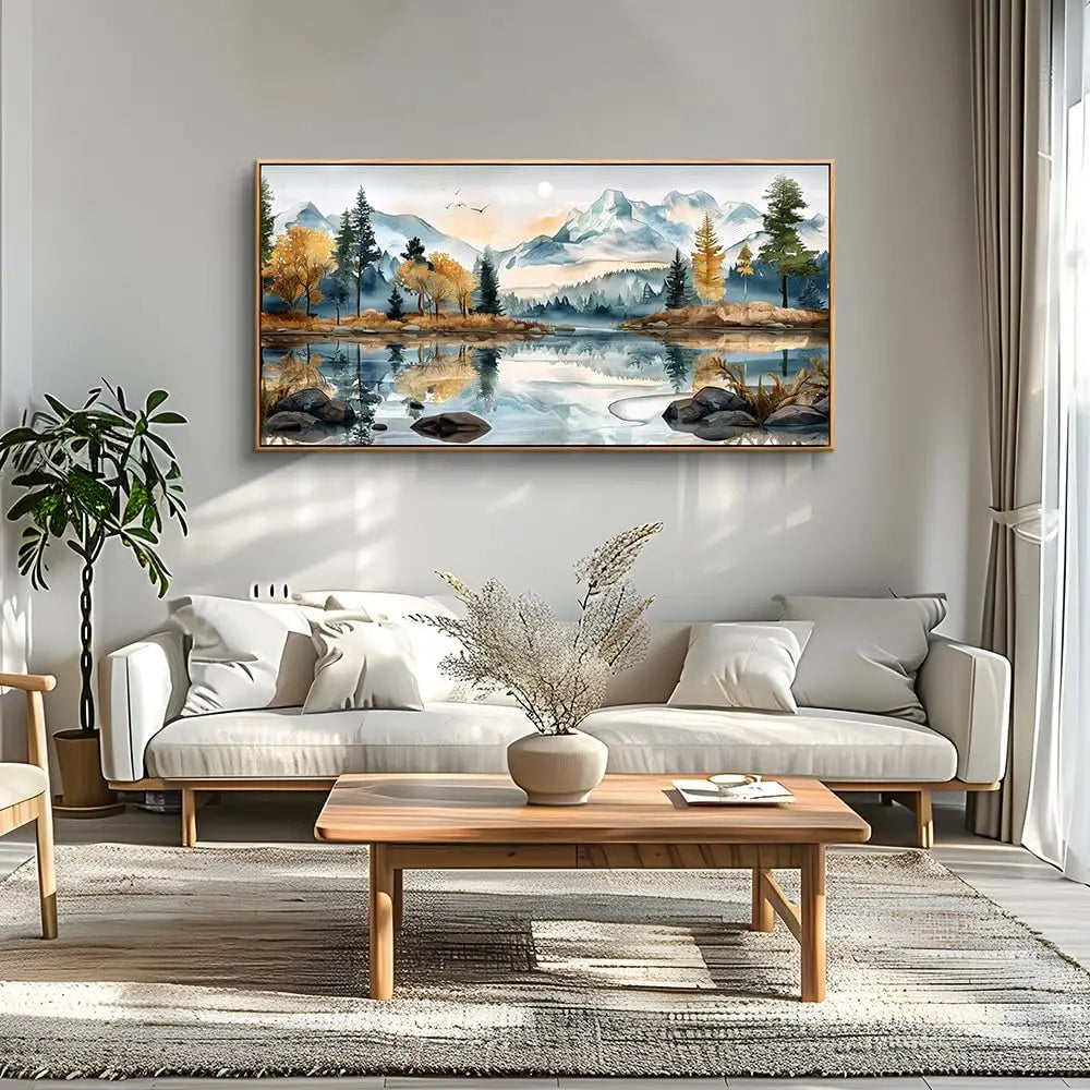 Living Room Canvas Wall Decor for Bedroom, Modern Office, Decoration, Abstract Watercolour Painting Tree Lakeside