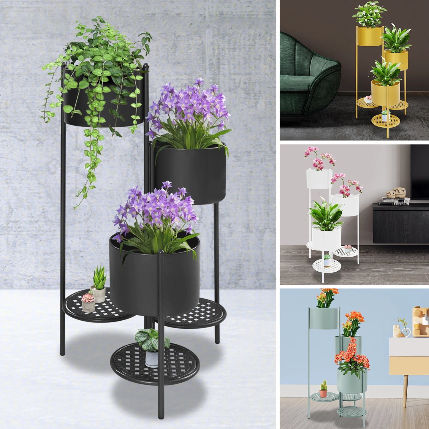 3-Tier Foldable Corner Plant Stand | 16"x31" Iron Flower Pot Holder