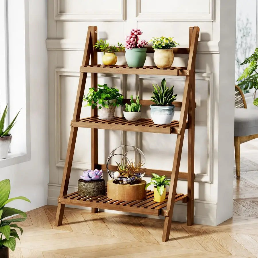 Wooden Ladder, 3 Tier Shelves, Foldable, 23.6W x 15D x 39.4H