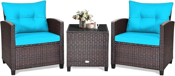 3‑Piece Patio Furniture Set – Outdoor Chairs with Washable Cushions & Tempered Glass Table