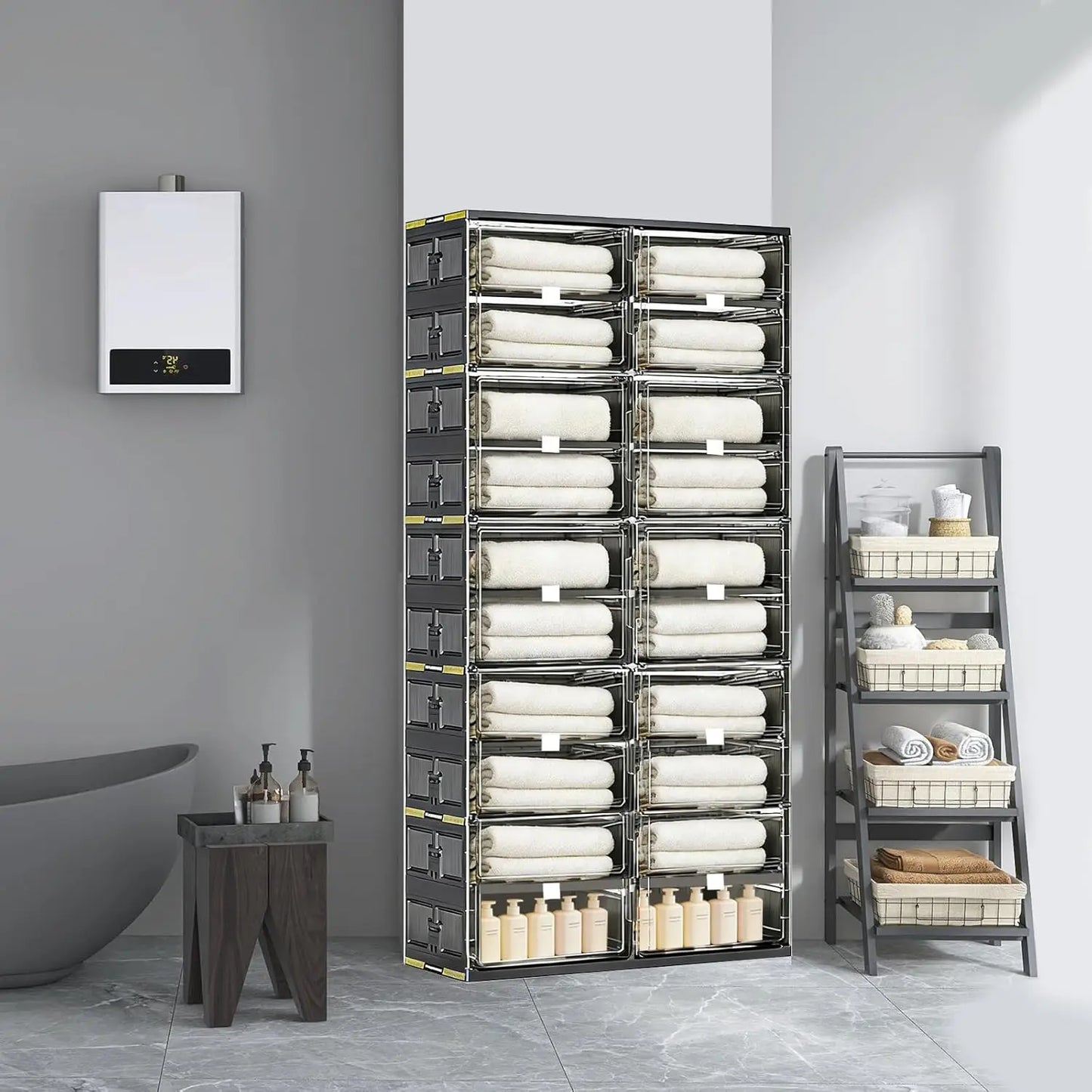 Portable Storage Cabinet with Magnetic Clear Door, holds 40 Pairs of shoes, Clothes, blankets
