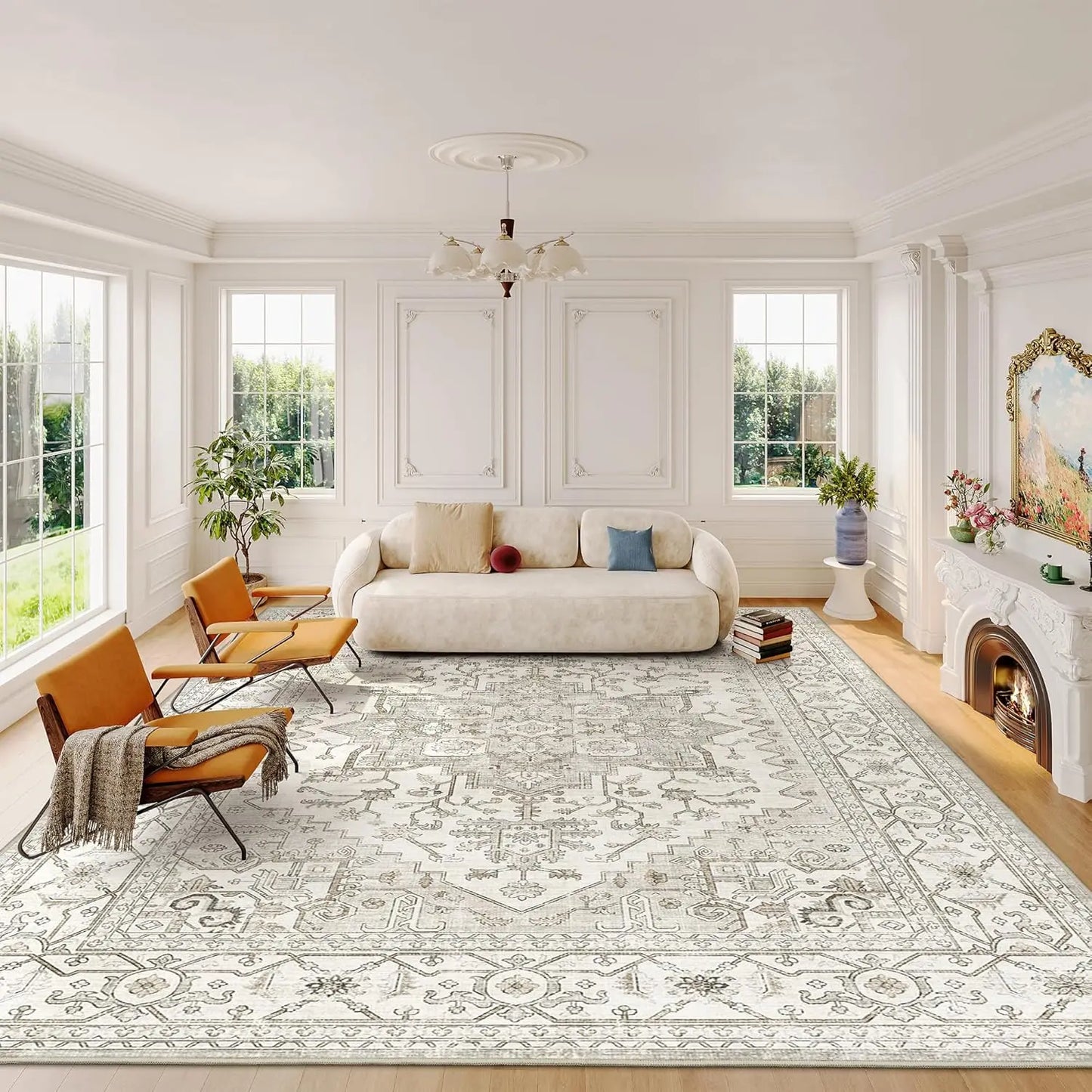 8x10 Washable Area Rug, Stain Resistant, Non-Slip, Beige