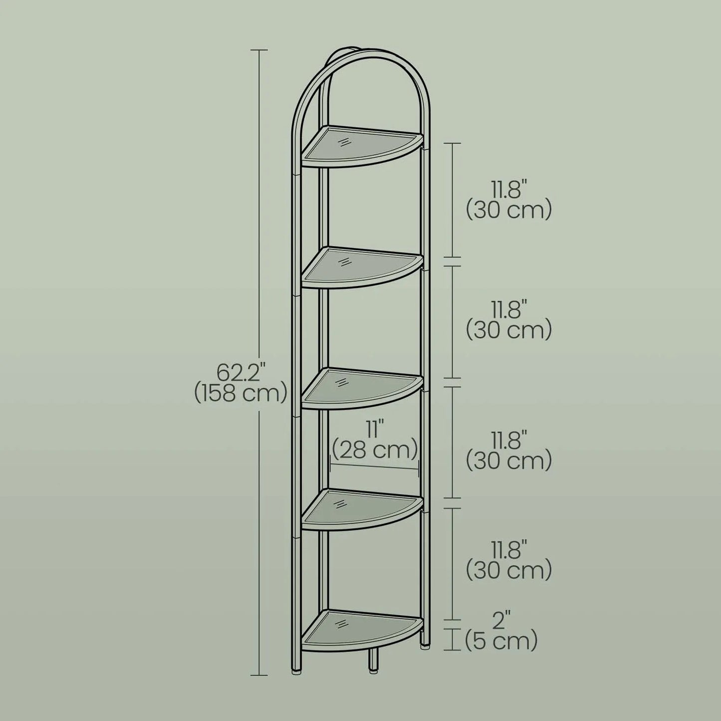 5-Tier Tempered Glass Corner Shelf | Modern Steel Frame Storage & Display Stand