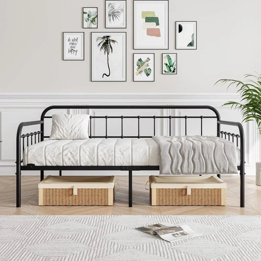 Metal Daybed Twin Size with Steel Slats (Black)