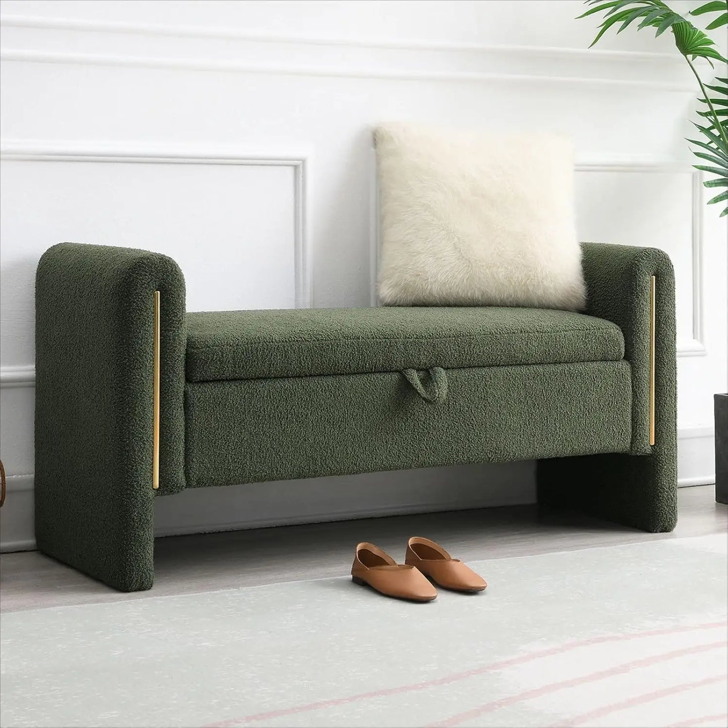Modern 52" Storage Ottoman Bench, Upholstered with Armrests