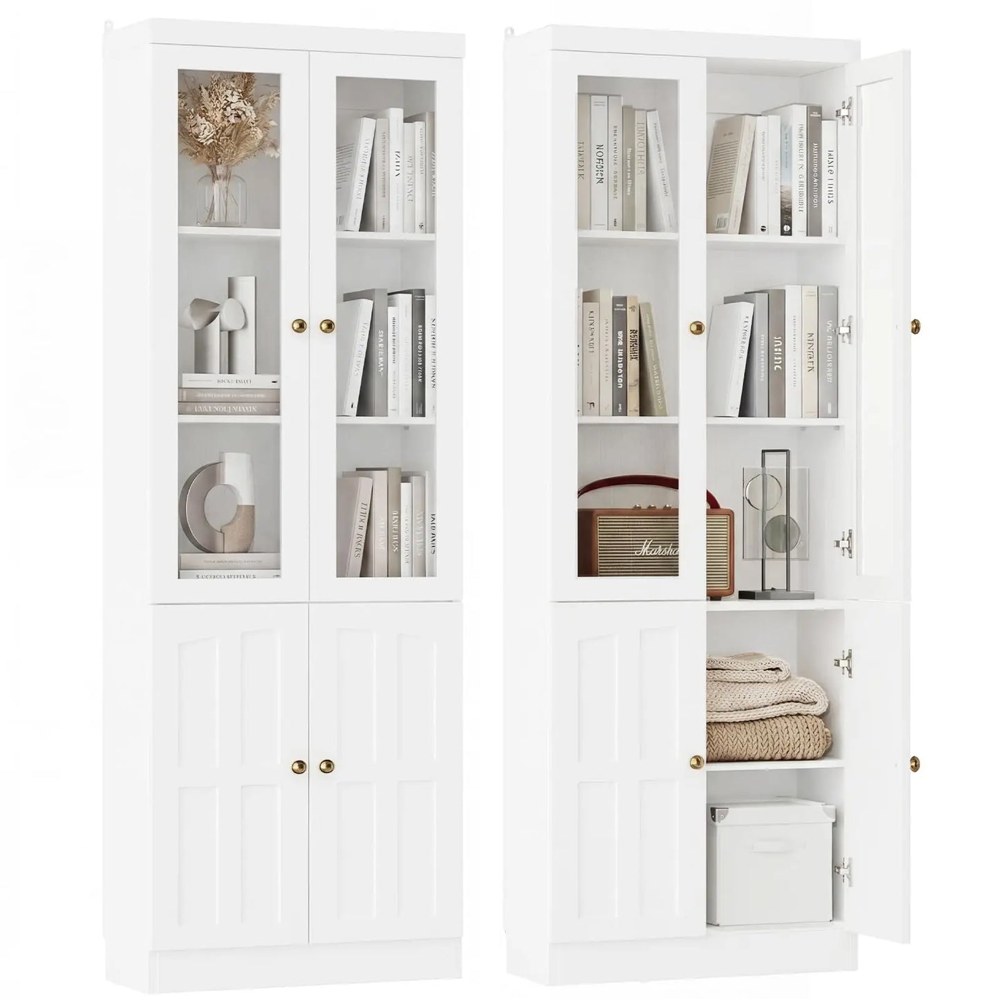 80" Tall Bookshelf with Glass Doors | Large Storage & Display Cabinet