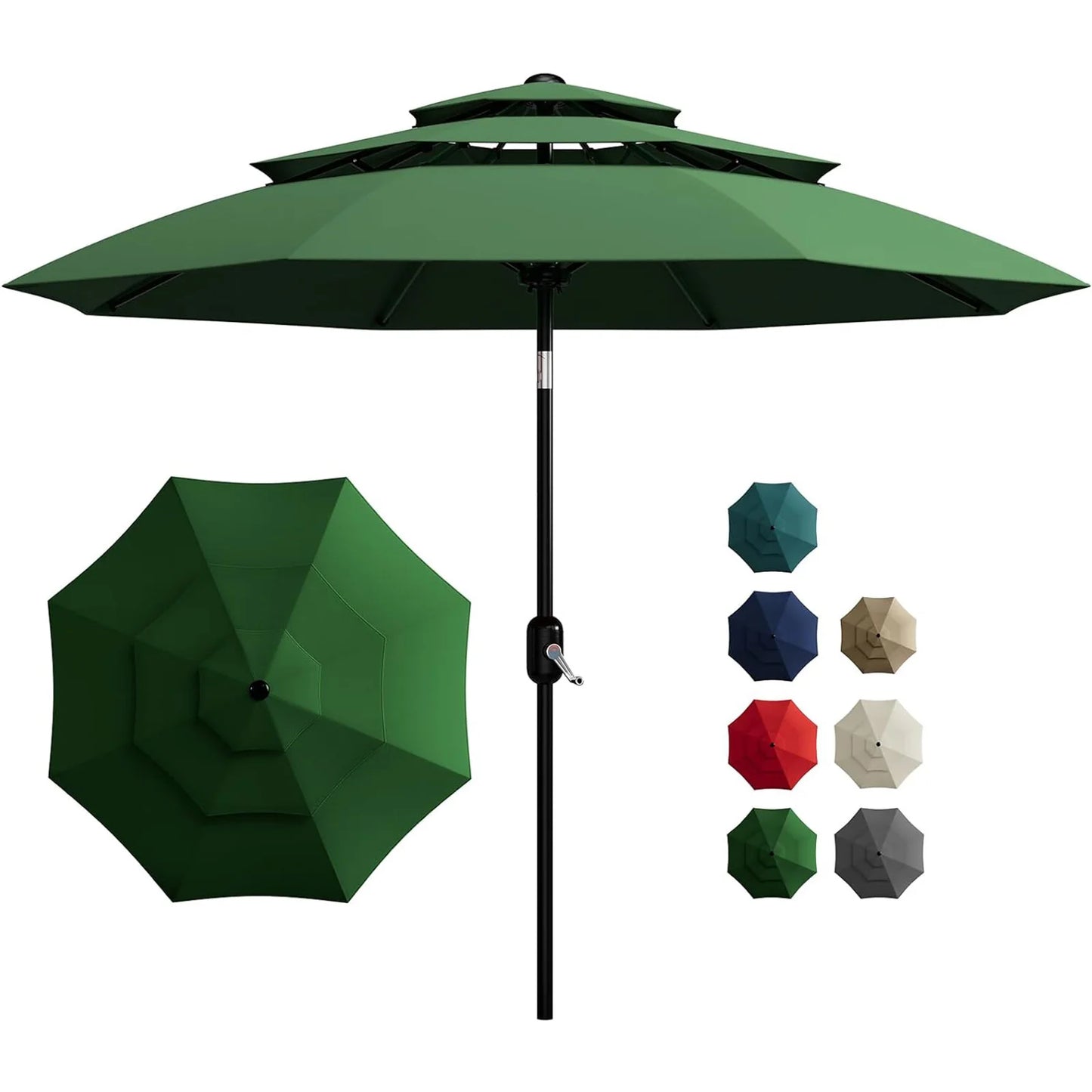 10FT 3‑Tier Patio Umbrella – Vented Outdoor Market Umbrella with Crank & Tilt, Fade‑Resistant Sunshade