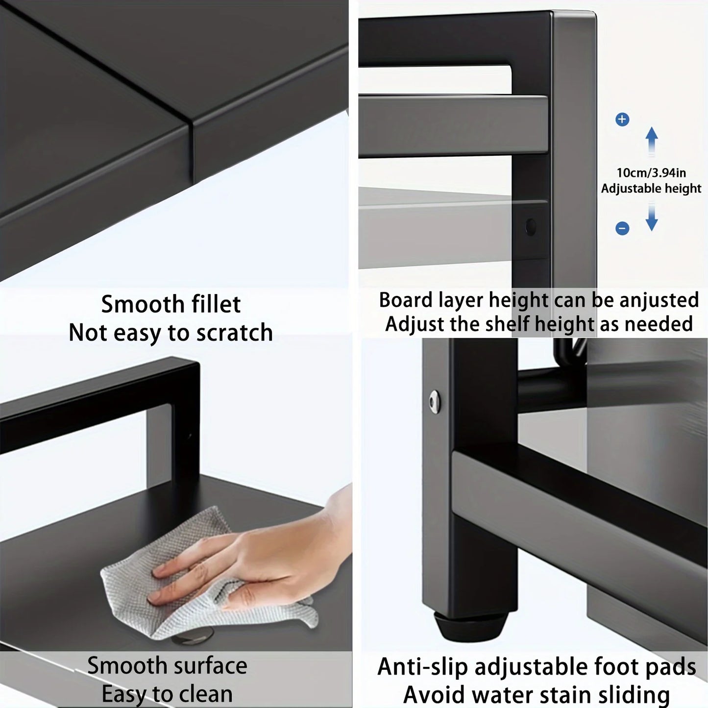 Adjustable Microwave Shelf (16"–25") – Expandable Kitchen Rack with 6 Hanging Hooks