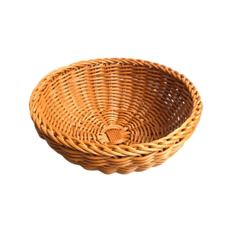Natural Rattan Fruit Basket – Round Woven Food Storage & Serving Bowl for Bread, Snacks, and Desserts
