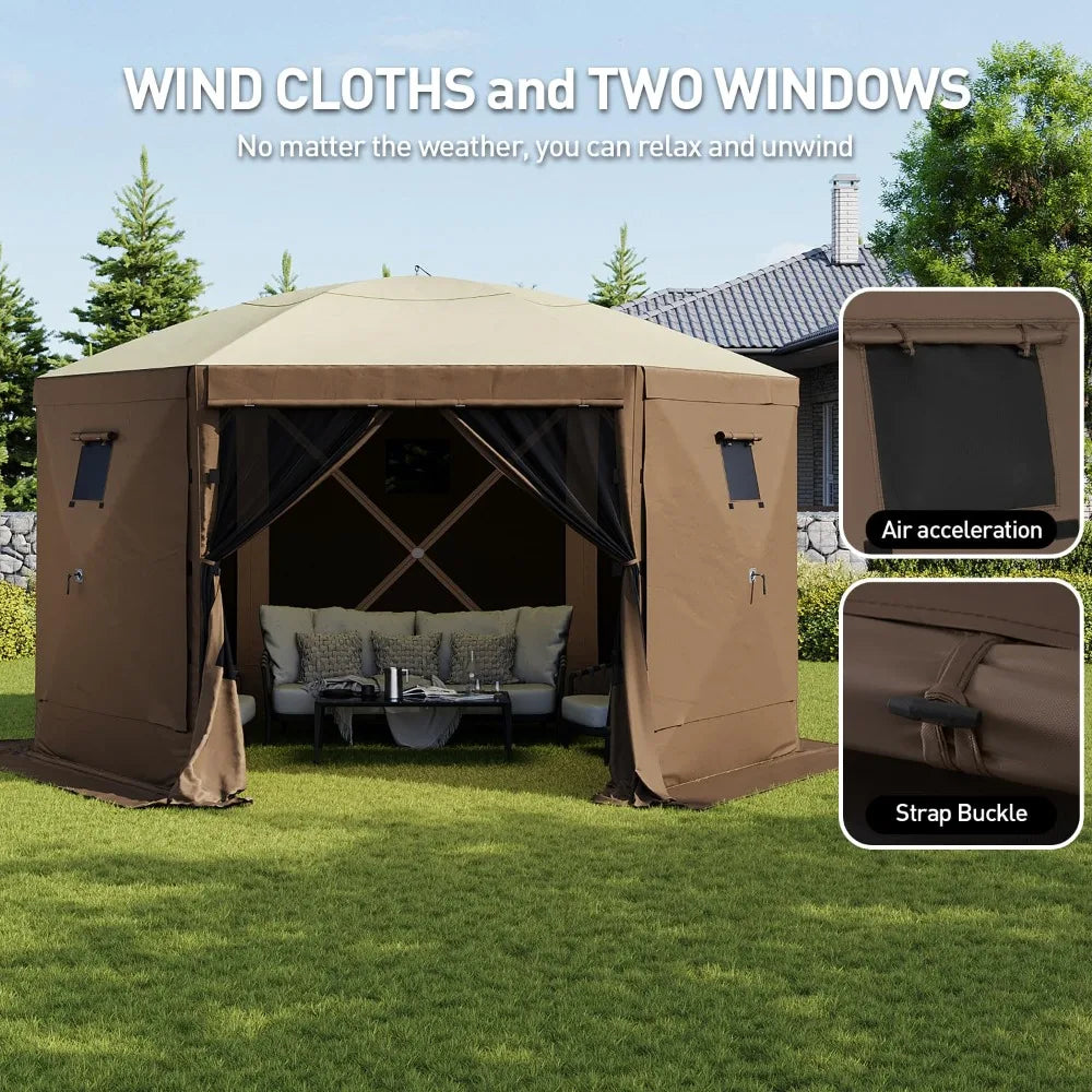 12×12 FT Pop‑Up Gazebo Screen Tent – 6‑Sided Canopy with Carry Bag & Stakes