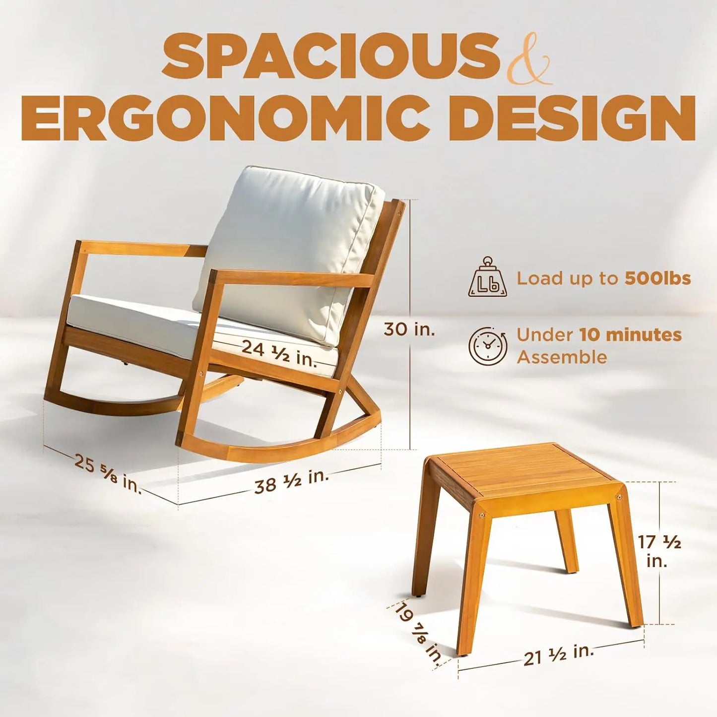 Rocking Chairs - Heavy Duty 400lbs Capacity,  Wood, 3 Piece Set