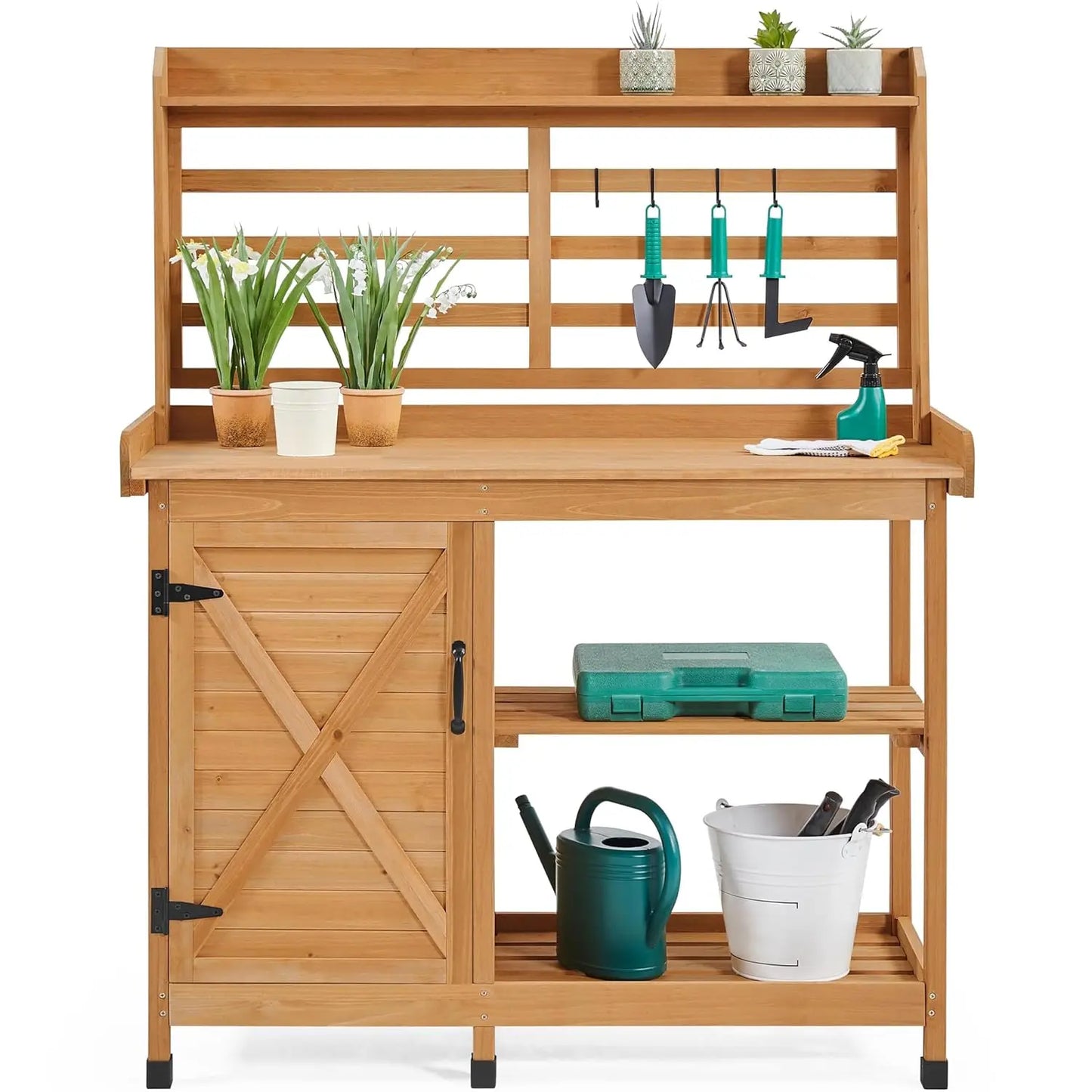 Outdoor Potting Bench with Storage Cabinet Shelf