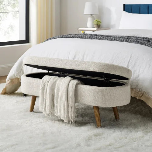 44" Storage Ottoman Bench, 300Lb. Capacity, Upholstered with Wood Legs