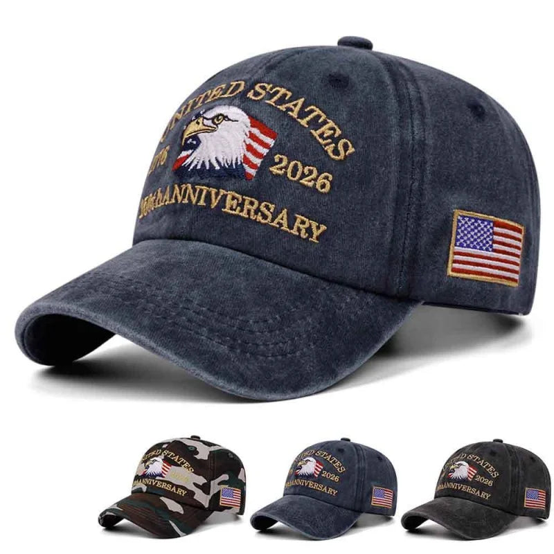 Flag USA Eagle 250th Anniversary Baseball Cap - Embroidery Casual Sports Hat for Women Men