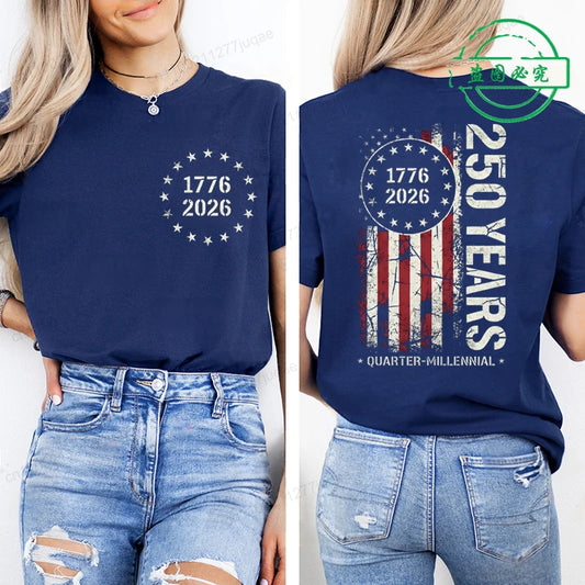 America 250th Anniversary Printing T-shirts for Women Unisex Clothing 1776–2026 Graphic Tops Short Sleeve Casual Wear T-Shirts