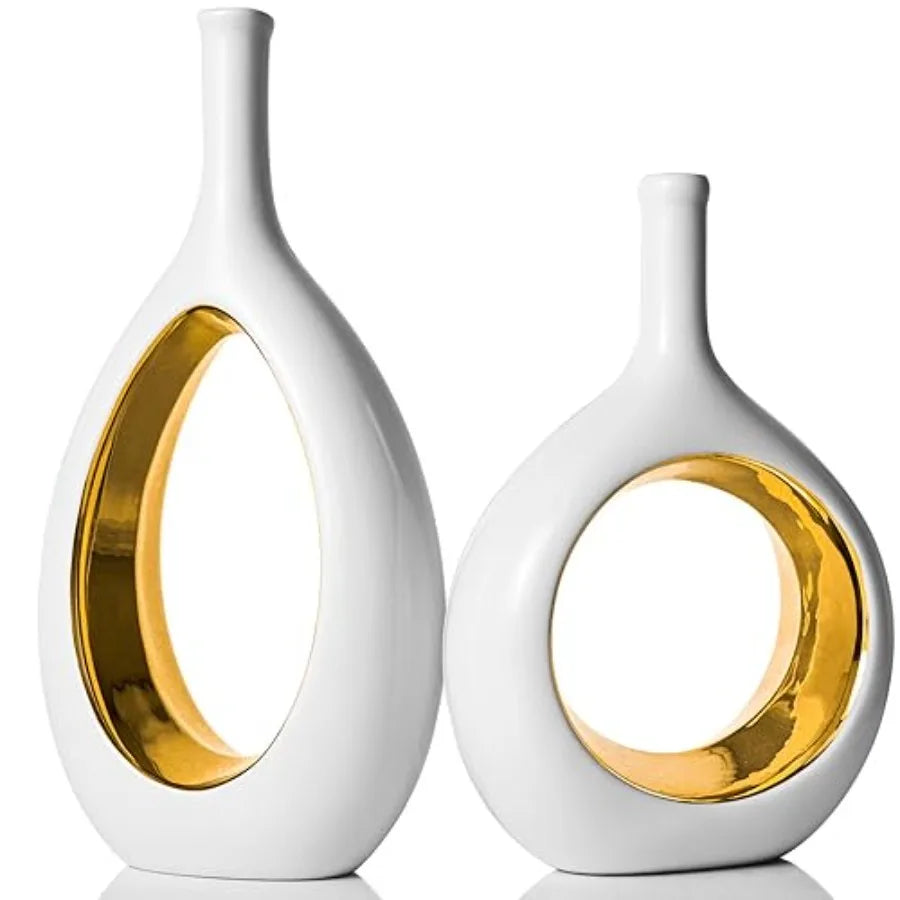 Ceramic Vase Set of 2 Hollow Circle